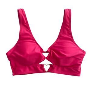 Neon Pink Rave Festival Swimsuit Top Gold Heart Crop Top Tank Removable Pads XL